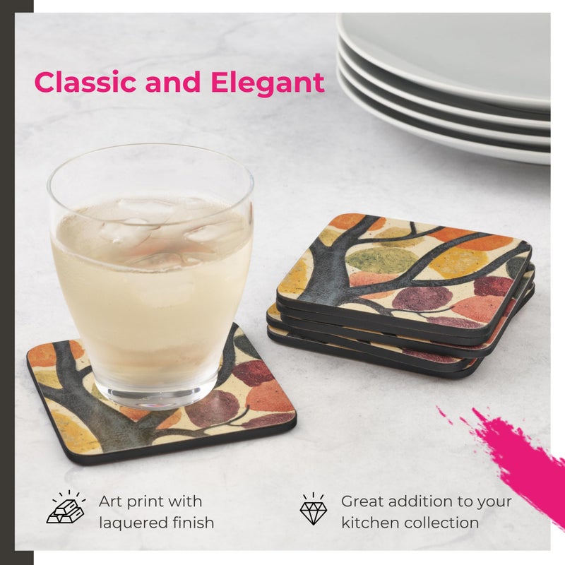 Pimpernel Dancing Branches Coasters, Set of 6 - 4"" Square Cork-Backed Board with Artistic Print, Heat & Stain Resistant to 212F, Lacquered Finish Table Protectors Designed in England - Image 5